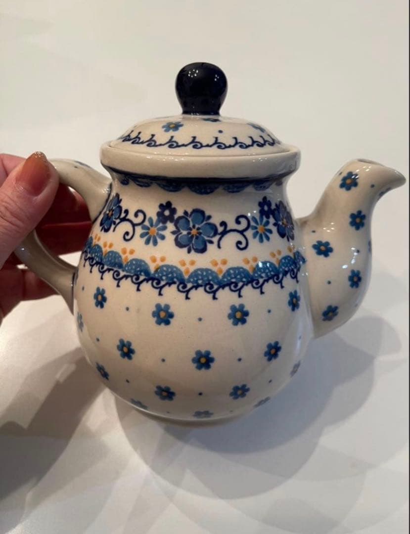 【てる猫】ポーリッシュポタリー　ティーポットとマグカップのセット