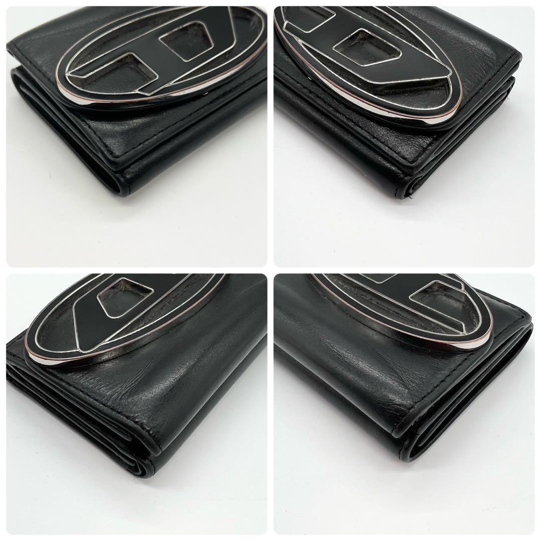 近年モデル✨DIESEL　三つ折り財布　Dロゴ　レザー　ブラック　コンパクト
