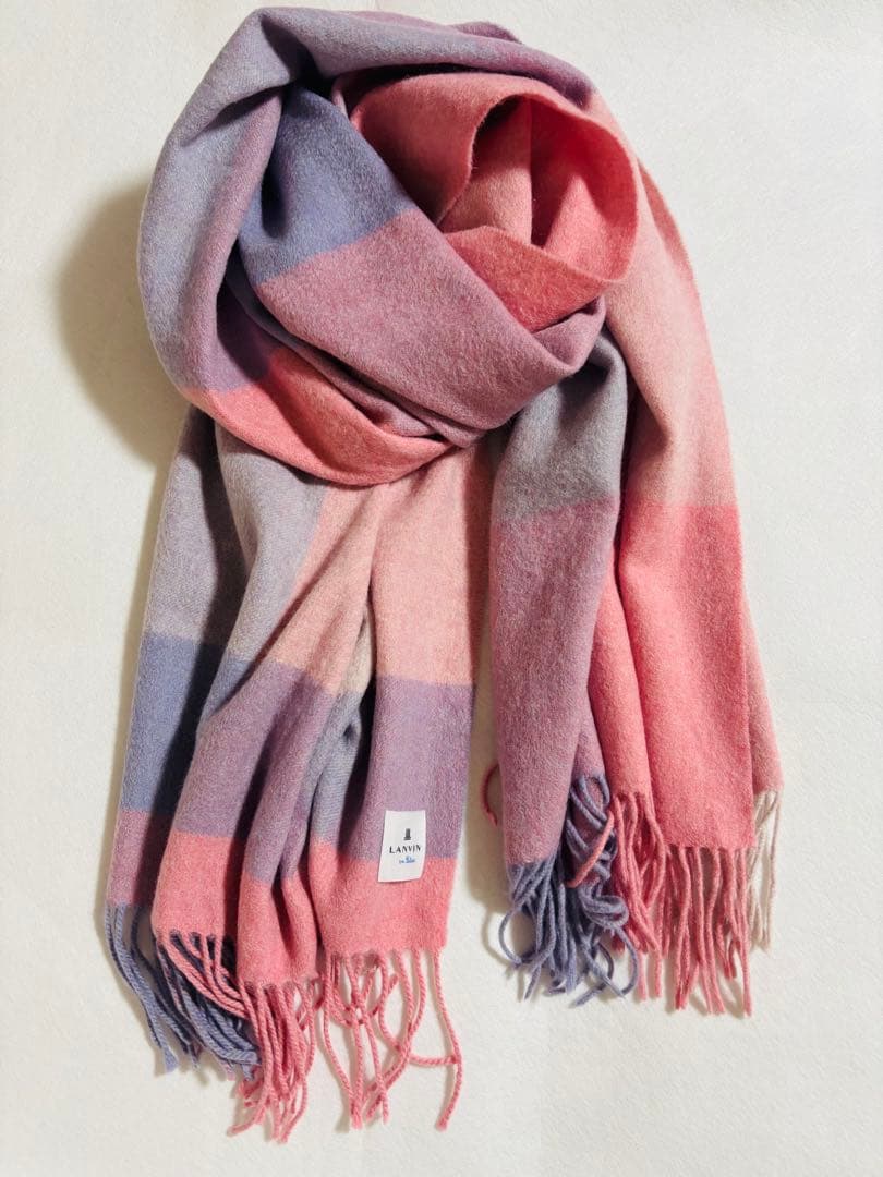 【極美品】ランバンオンブルー 大判 カシミヤ100 ストール マフラー