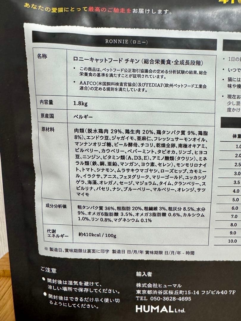 2点おまとめロニー　RONNIE グレインフリーキャットフード 1.8kg