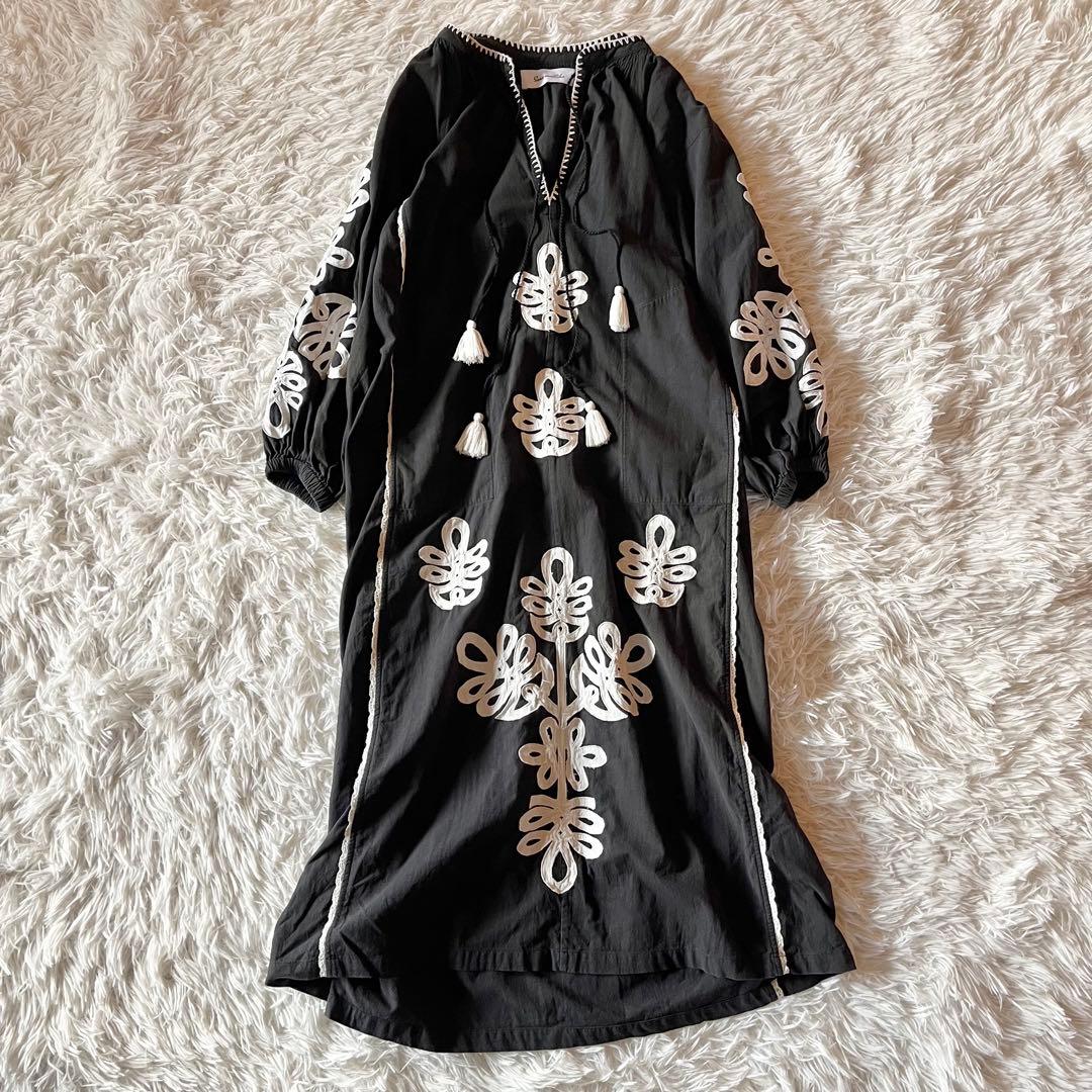 24SS✨ サラマリカ カザフスタンパッチワークドレス 定価3.5万円 ブラック