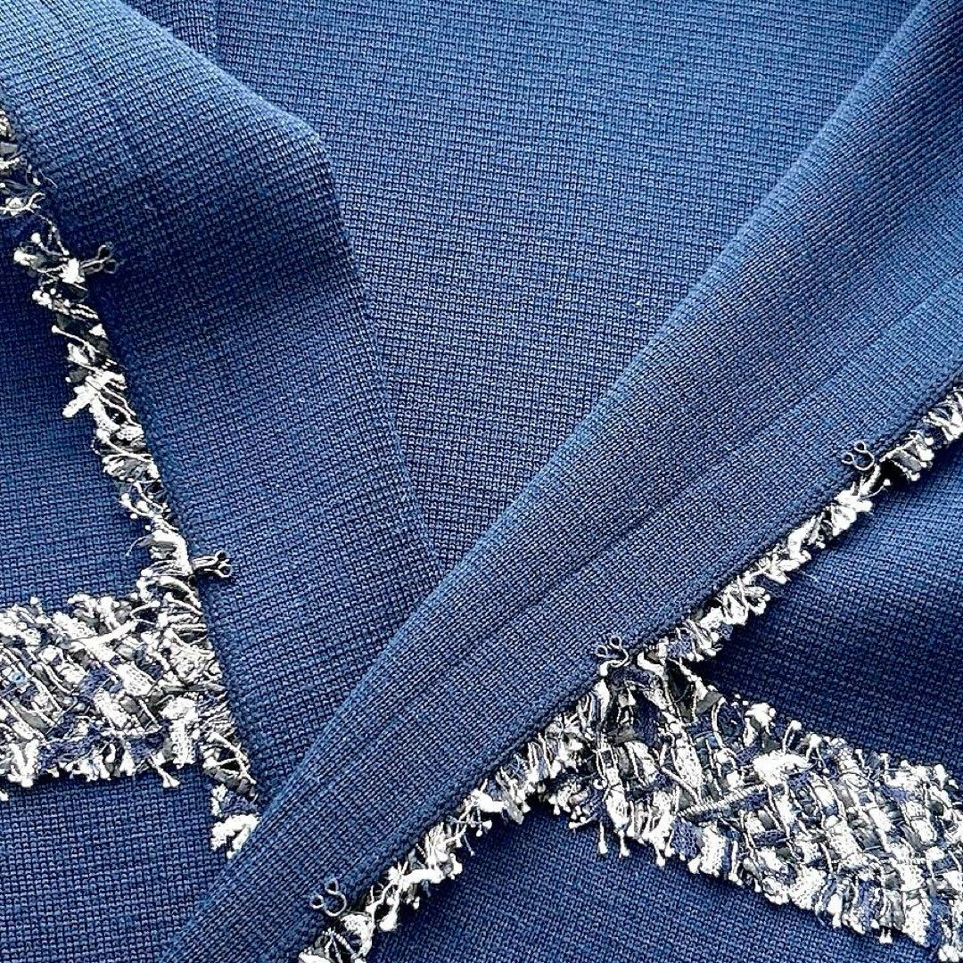 希少✨上質ルネ春ニットツイードジャケットミラノリブカーディガンネイビー近年モデル