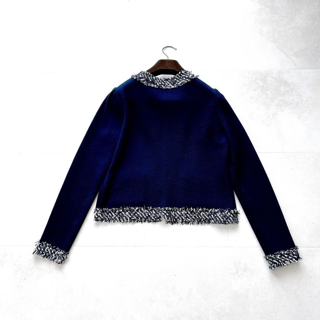 希少✨上質ルネ春ニットツイードジャケットミラノリブカーディガンネイビー近年モデル