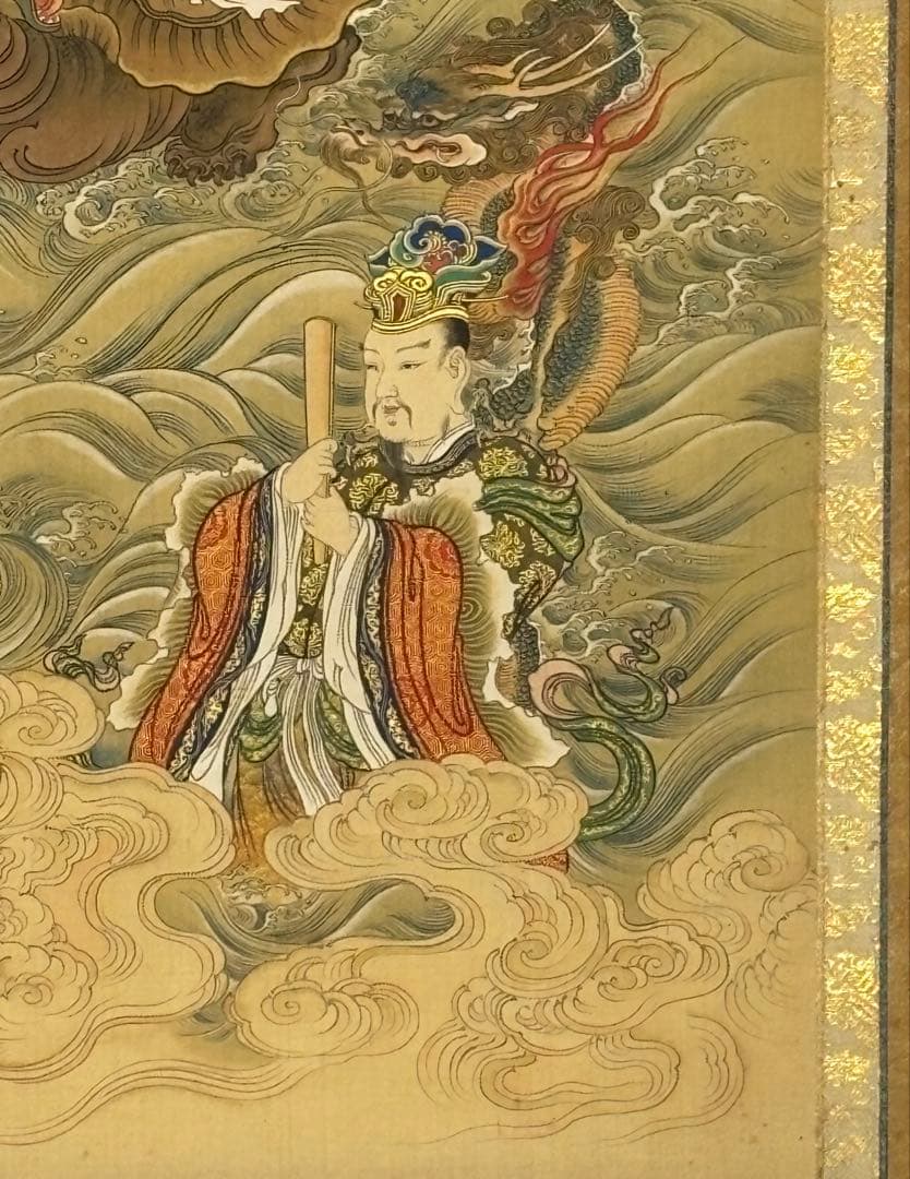 「極彩色木版 水天図」木版画 掛軸 1幅|仏教美術 仏画 江戸時代 真言宗