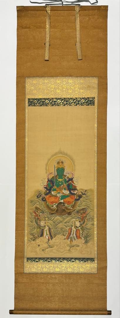 「極彩色木版 水天図」木版画 掛軸 1幅|仏教美術 仏画 江戸時代 真言宗