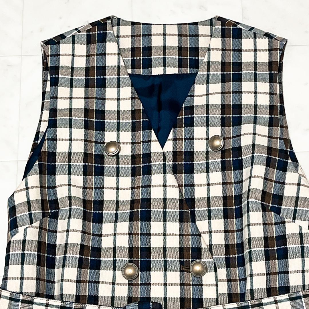 ロイスクレヨン ジレ ワンピース ベルト チェック 金ボタン ダブル
