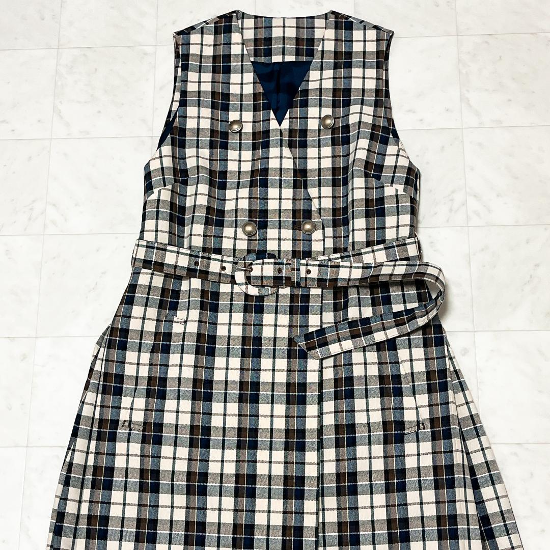 ロイスクレヨン ジレ ワンピース ベルト チェック 金ボタン ダブル