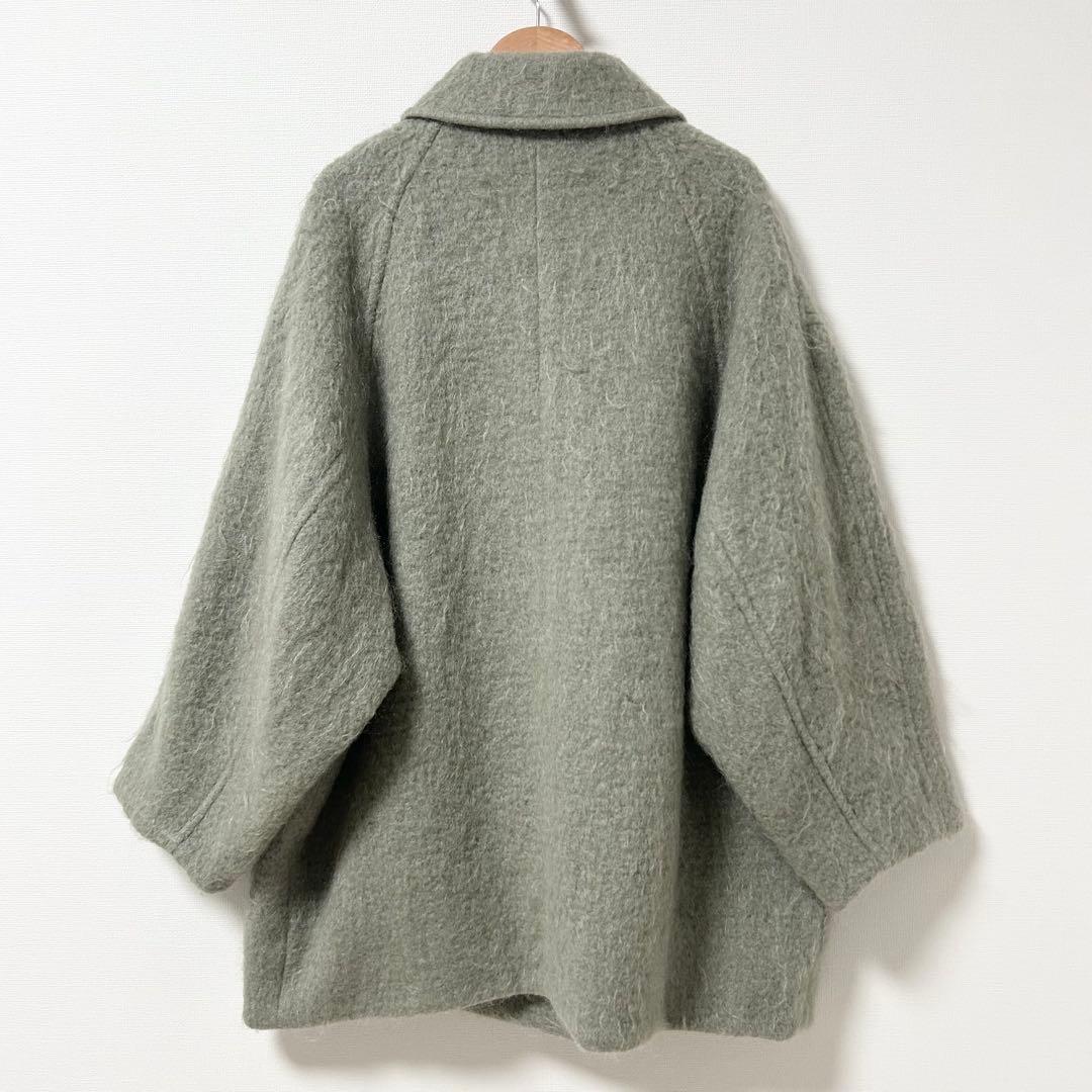 アダムエロペ　モヘヤシャギーミドルコート　ライトカーキ