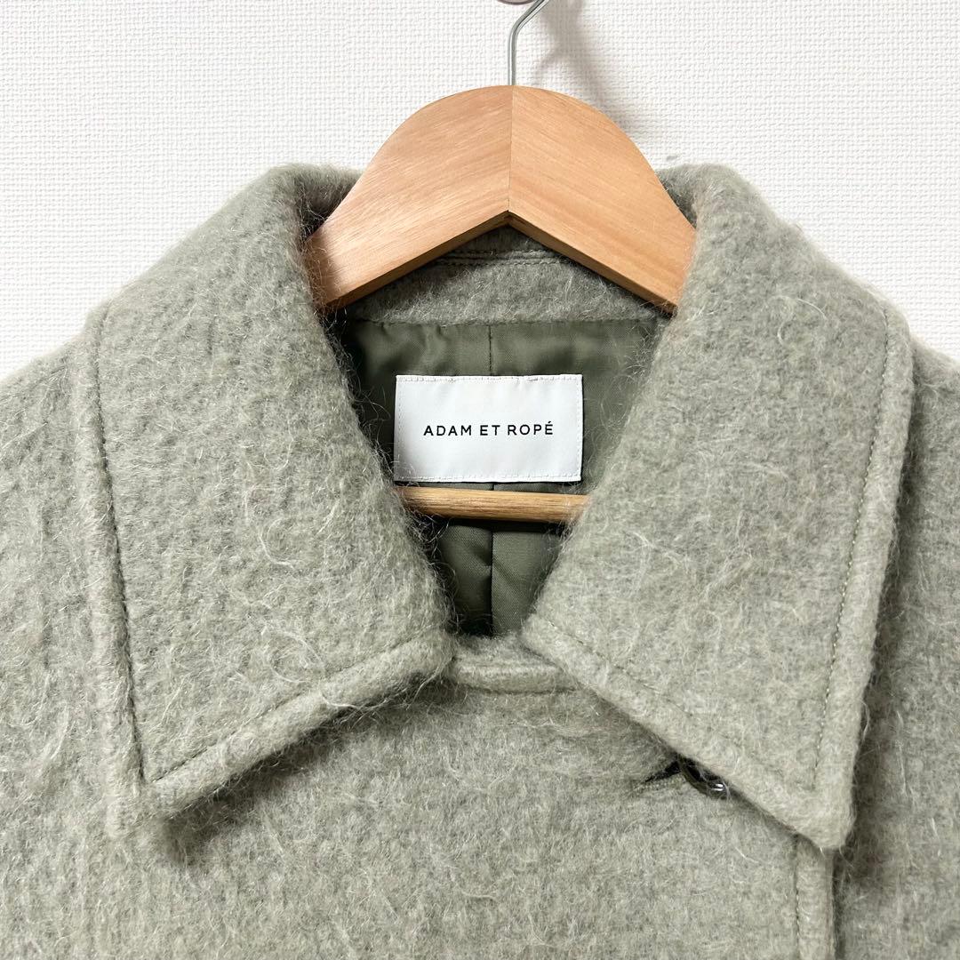 アダムエロペ　モヘヤシャギーミドルコート　ライトカーキ