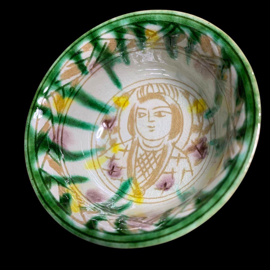人間国宝 加藤卓男 ペルシア三彩胡姫文酒杯 酒器 共箱 栞 ぐい呑