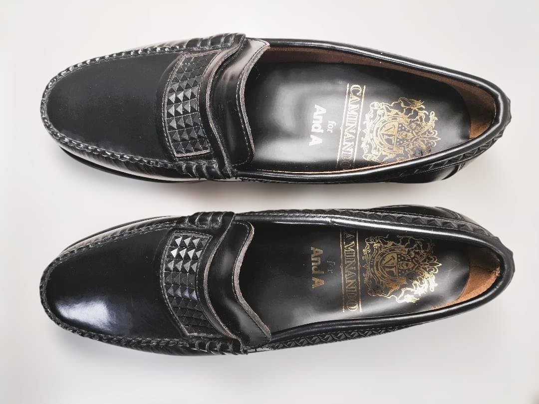 And A カミナンド ラバースタッズ ローファーブラック26cm