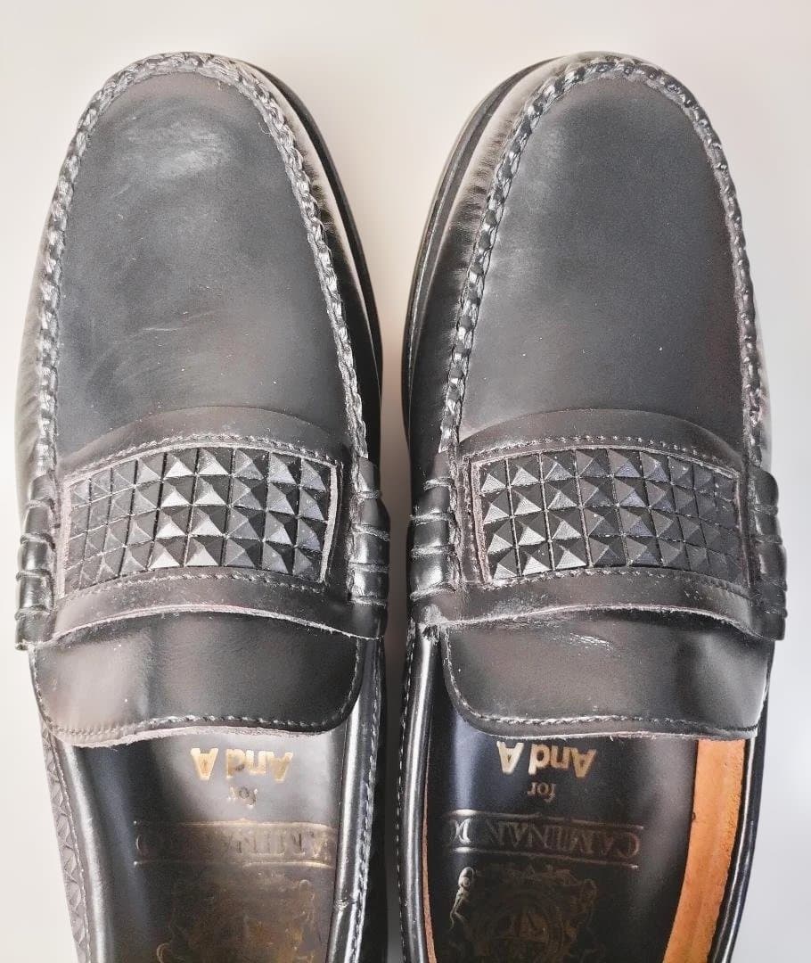 And A カミナンド ラバースタッズ ローファーブラック26cm