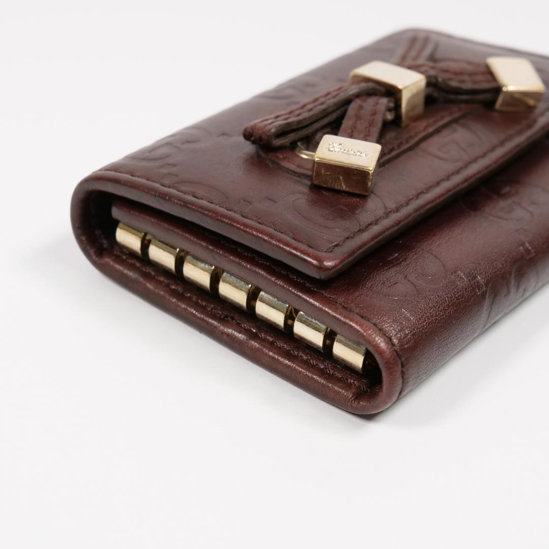 極美品✨グッチ キーケース シマ リボン 6連 GG レザー ブラウン