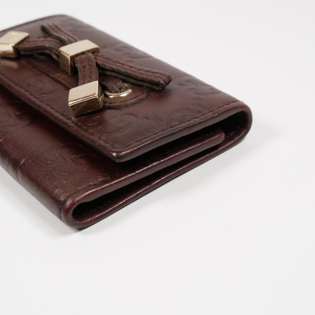 極美品✨グッチ キーケース シマ リボン 6連 GG レザー ブラウン