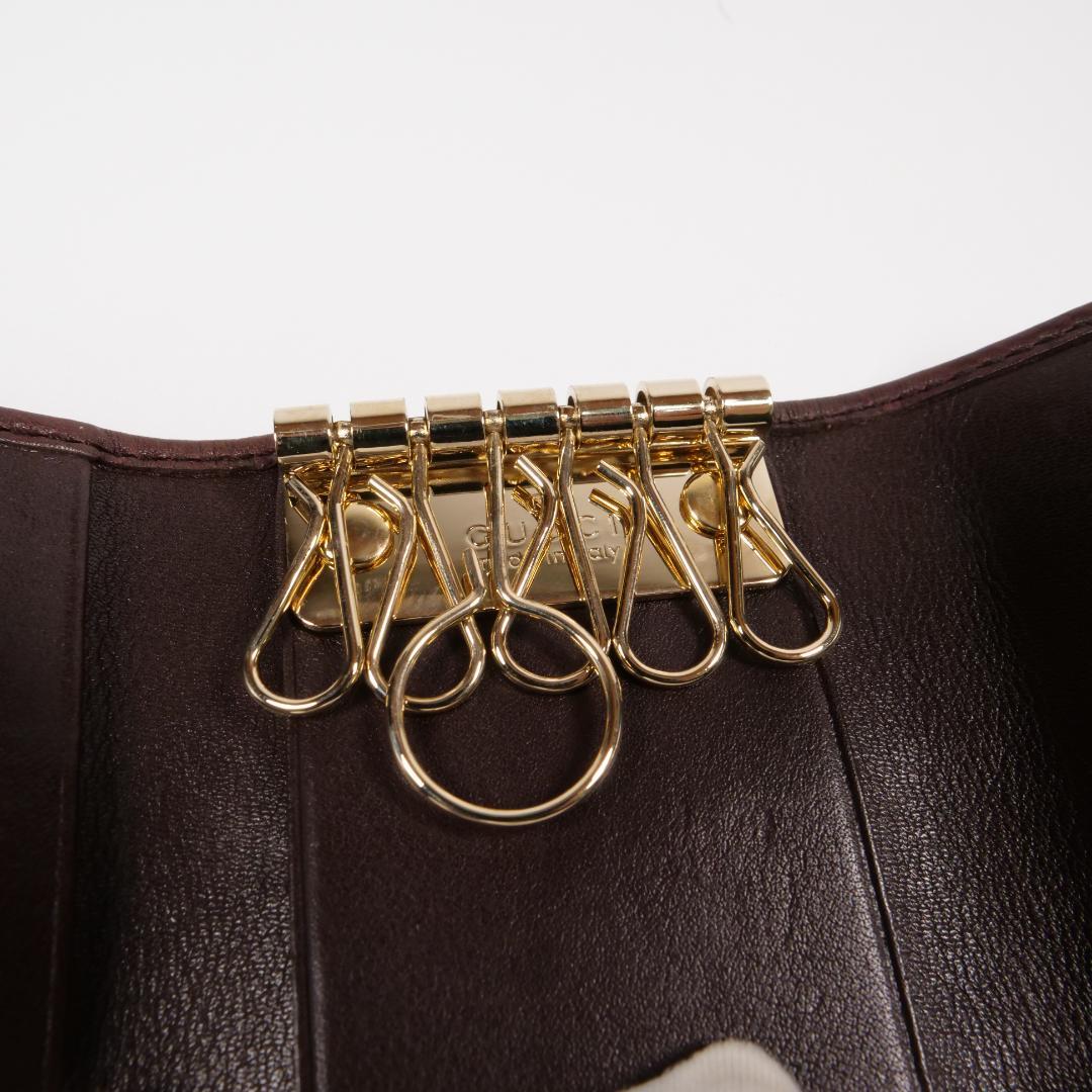 極美品✨グッチ キーケース シマ リボン 6連 GG レザー ブラウン