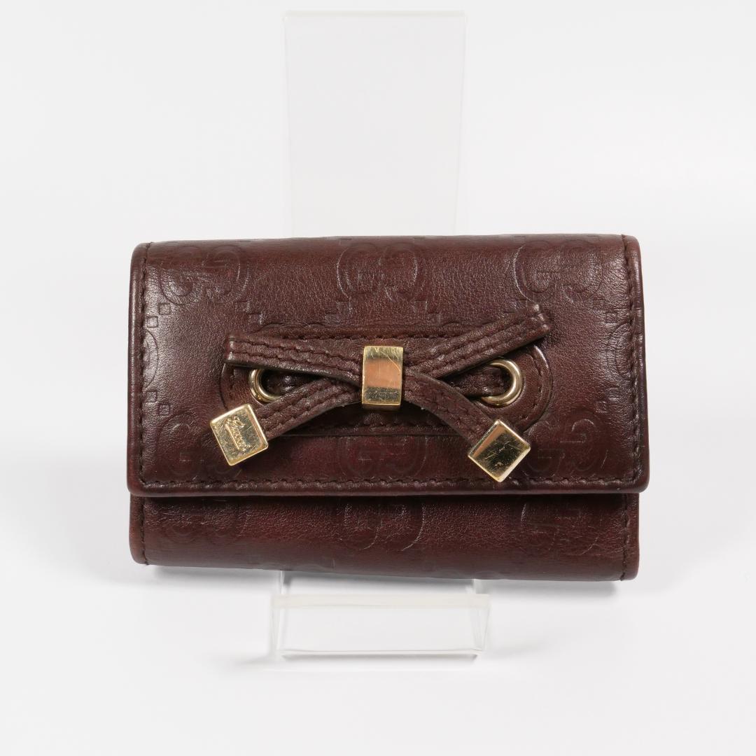 極美品✨グッチ キーケース シマ リボン 6連 GG レザー ブラウン