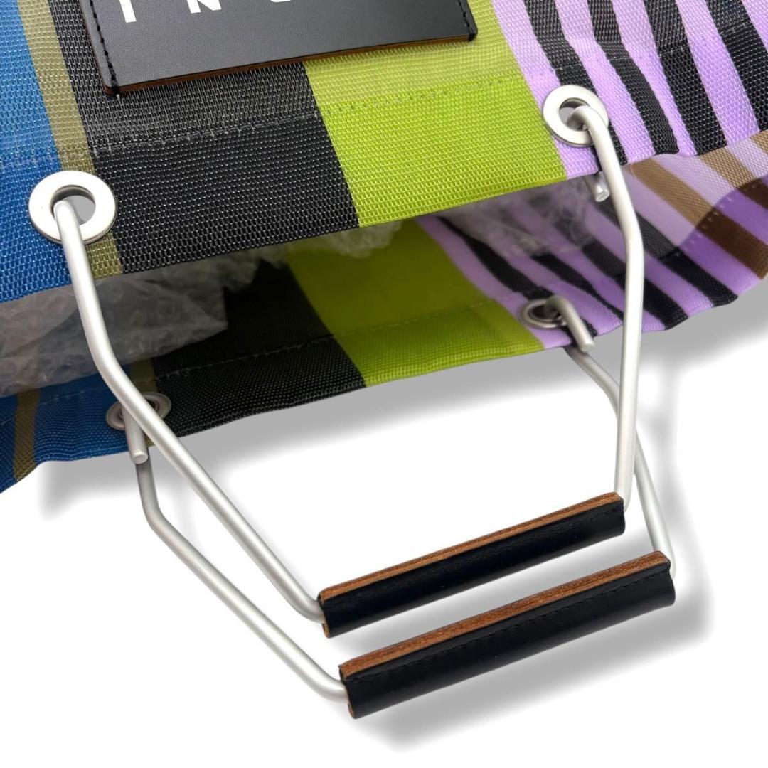 美品 マルニ フラワーカフェ ストライプ トートバッグ マルチカラー　ナイロン