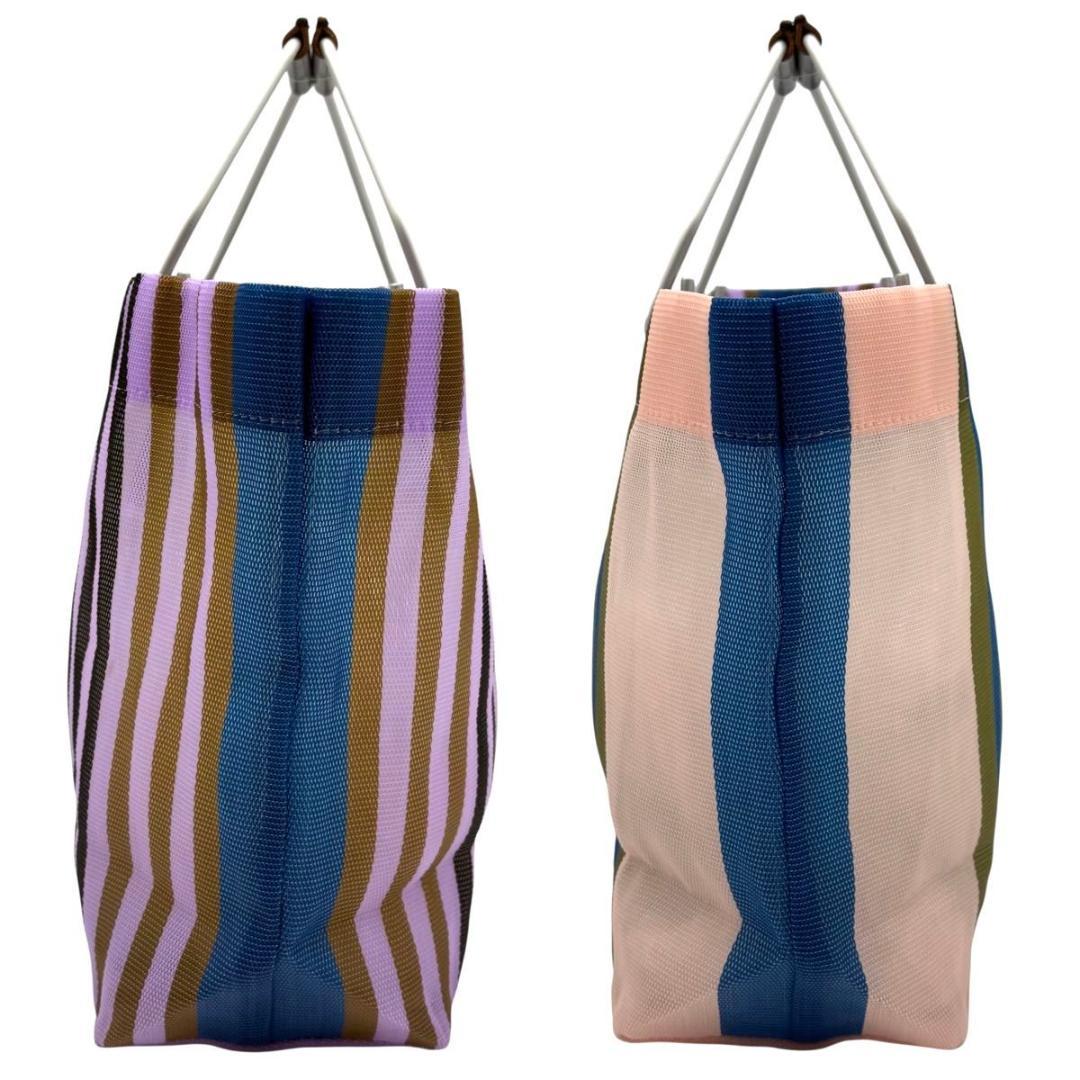 美品 マルニ フラワーカフェ ストライプ トートバッグ マルチカラー　ナイロン