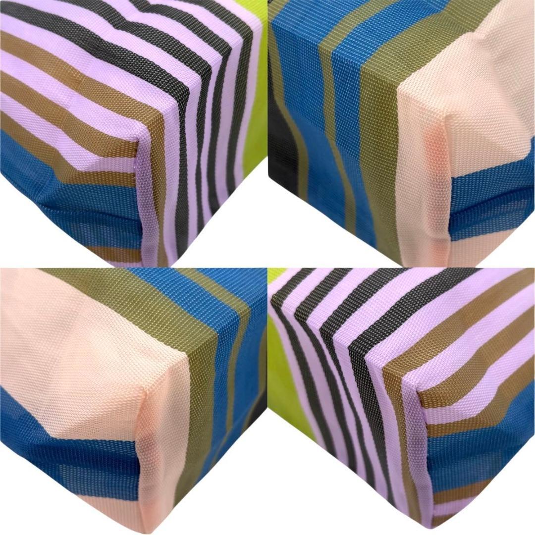 美品 マルニ フラワーカフェ ストライプ トートバッグ マルチカラー　ナイロン