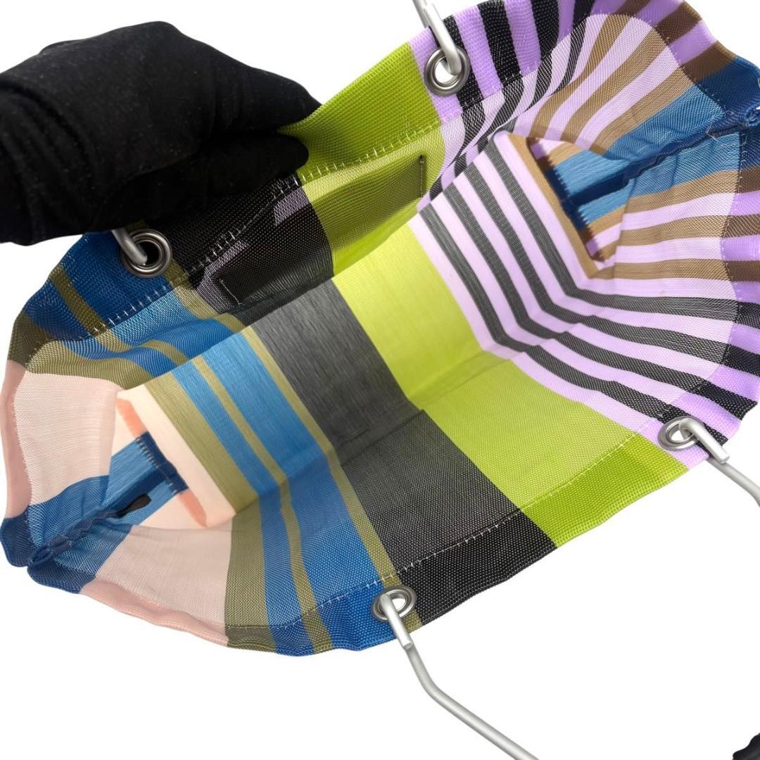 美品 マルニ フラワーカフェ ストライプ トートバッグ マルチカラー　ナイロン