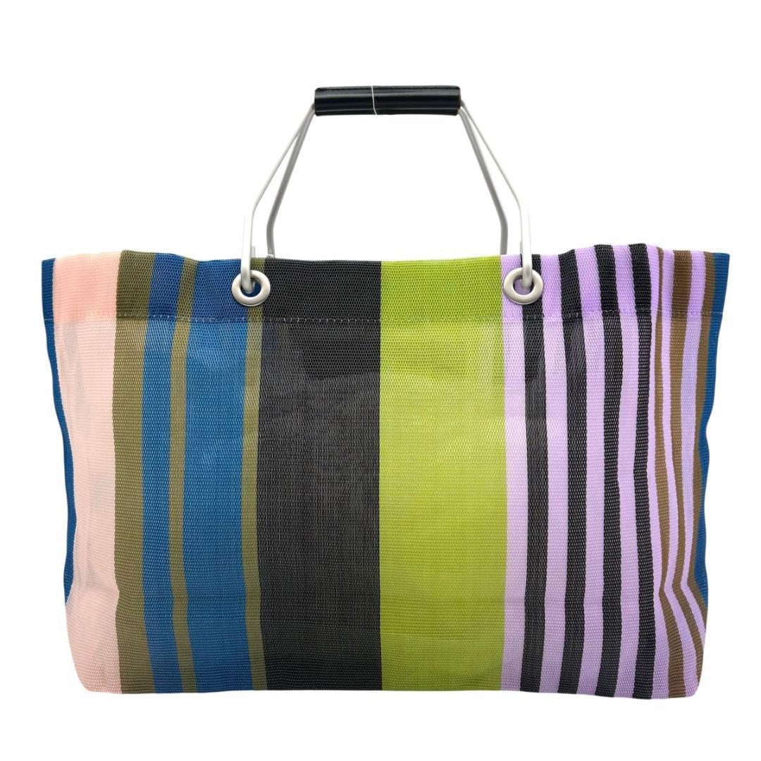 美品 マルニ フラワーカフェ ストライプ トートバッグ マルチカラー　ナイロン