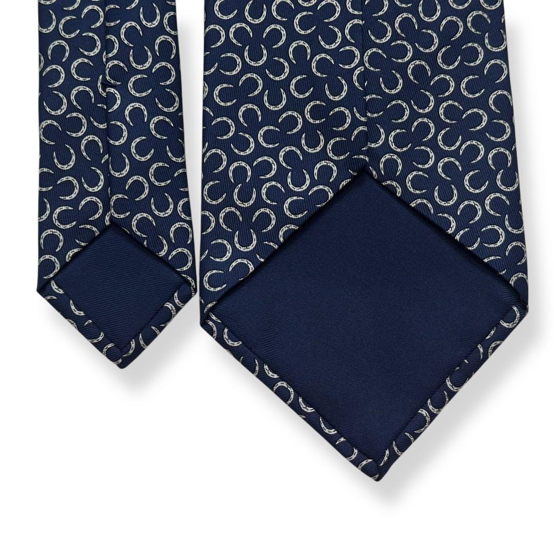 美品✨HERMES ネクタイ　エルメス　ホースシューズ　馬蹄　ネイビー　【C】