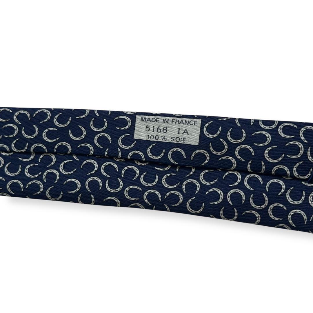 美品✨HERMES ネクタイ　エルメス　ホースシューズ　馬蹄　ネイビー　【C】