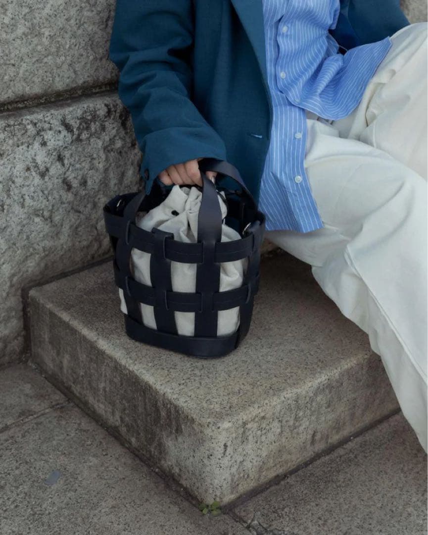 【新品未使用】BLUE×PALANG WOVEN BASKET BAG NAVY