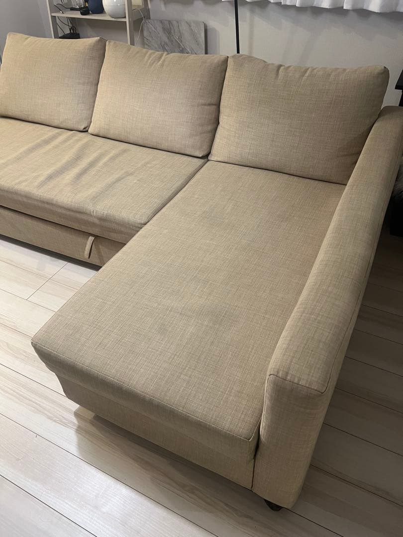 ベージュ L字型ソファ 収納付き