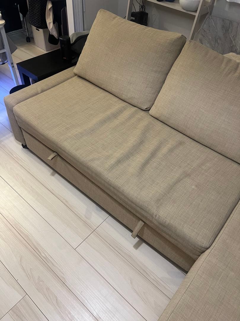 ベージュ L字型ソファ 収納付き