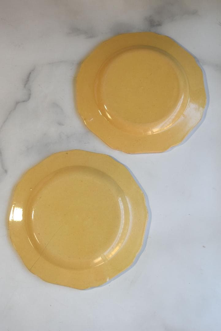 1枚はおまけ　19世紀アプト窯　黄釉花リム　デセール皿　アンティーク