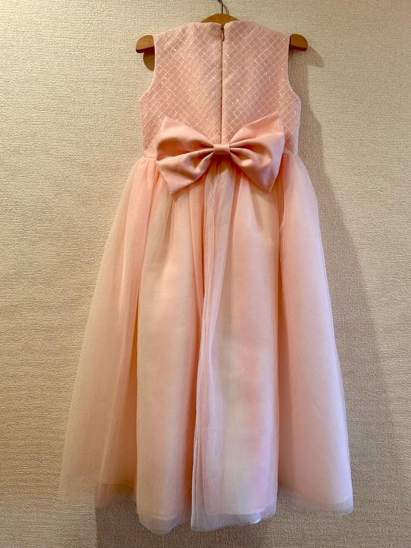 DRESCCO　ピーチピンクバイアスチェックスパンコールロングドレス　120