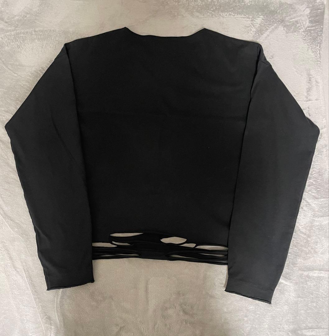 GRANCY ラインストーンデザイングラフィックダメージロンT　ブラック　M