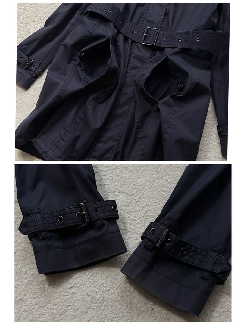 バーバリーブリット トレンチコート メガノバチェック ライナー 腰ベルト 紺 M