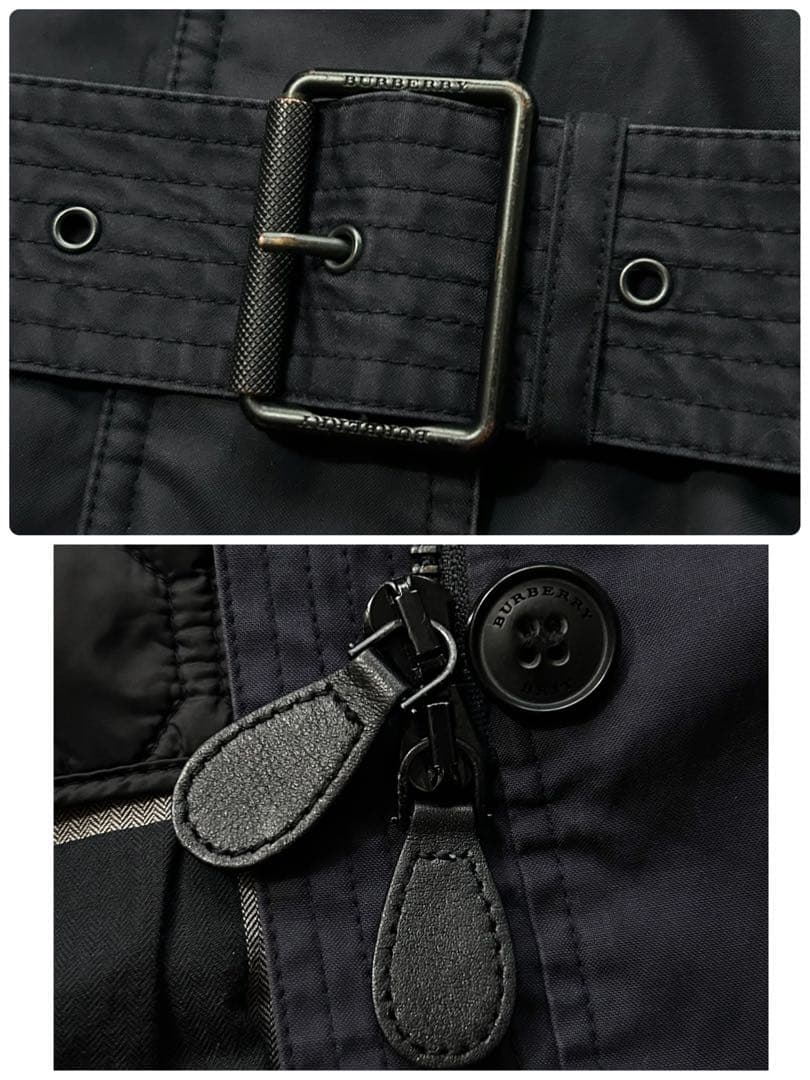 バーバリーブリット トレンチコート メガノバチェック ライナー 腰ベルト 紺 M