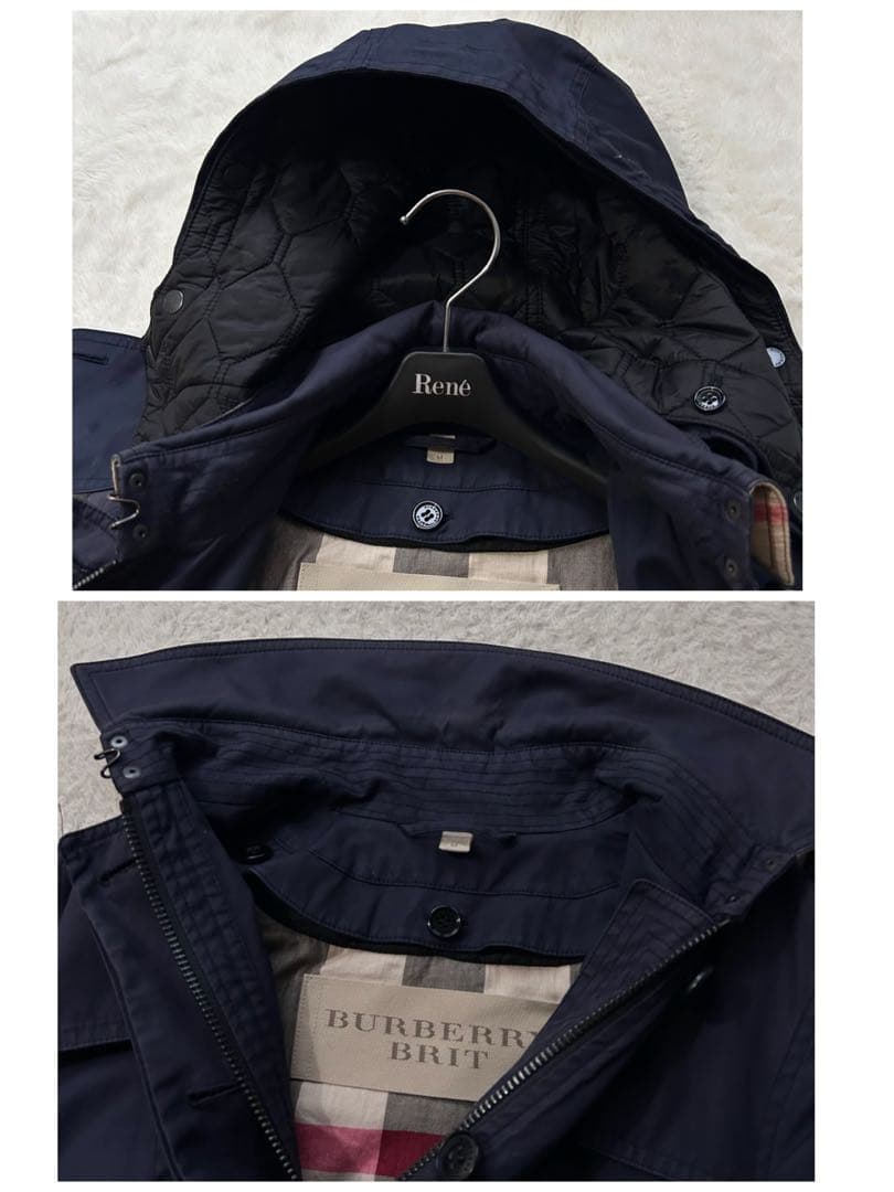 バーバリーブリット トレンチコート メガノバチェック ライナー 腰ベルト 紺 M