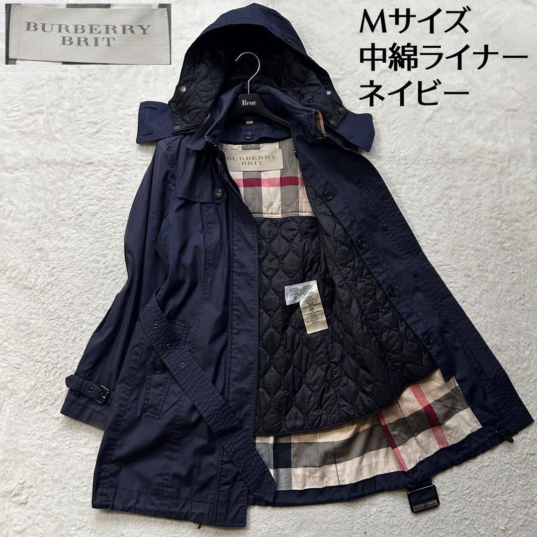 バーバリーブリット トレンチコート メガノバチェック ライナー 腰ベルト 紺 M