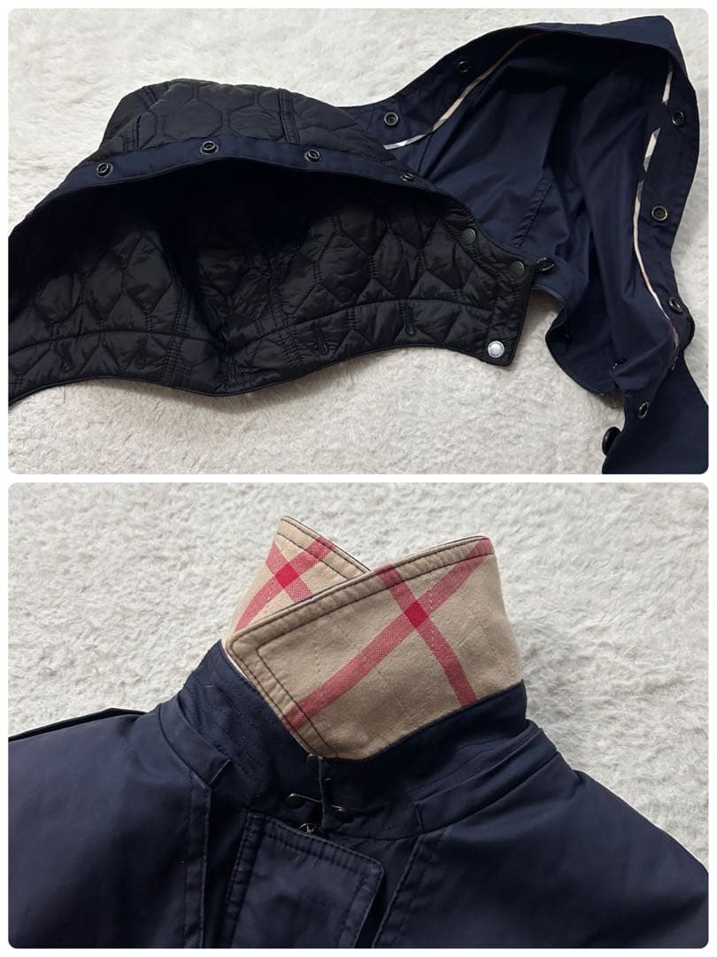 バーバリーブリット トレンチコート メガノバチェック ライナー 腰ベルト 紺 M
