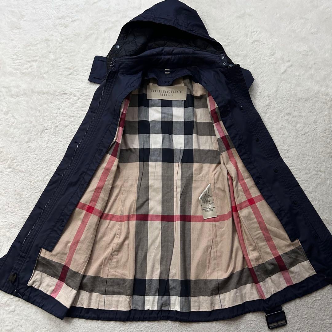 バーバリーブリット トレンチコート メガノバチェック ライナー 腰ベルト 紺 M