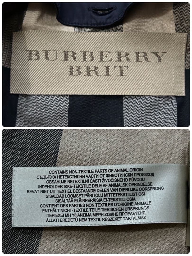 バーバリーブリット トレンチコート メガノバチェック ライナー 腰ベルト 紺 M