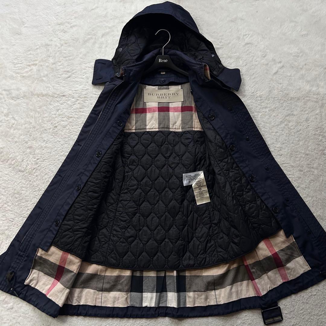 バーバリーブリット トレンチコート メガノバチェック ライナー 腰ベルト 紺 M