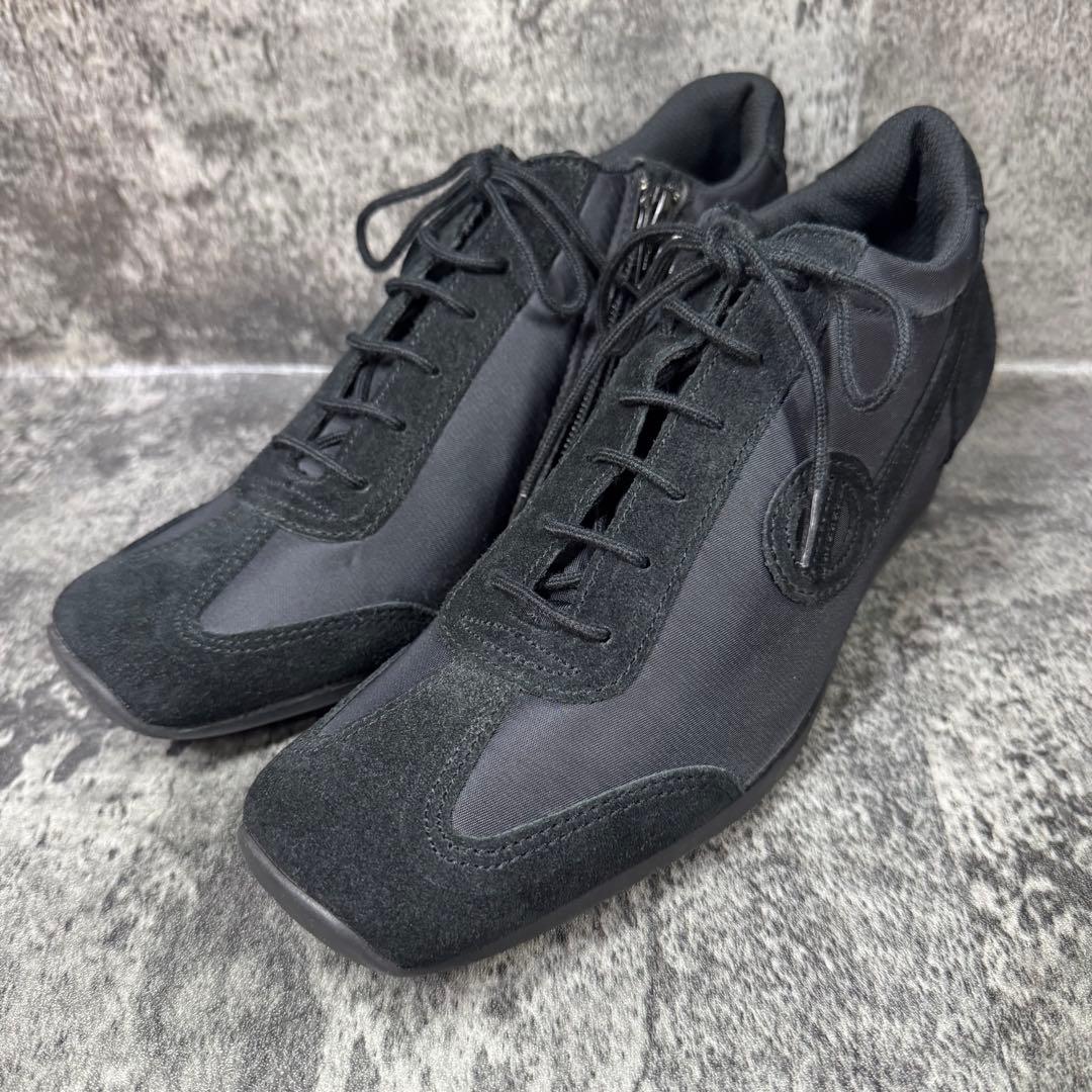 【新品未使用】ノーネーム ウェッジソール スニーカー 38 ブラック スエード