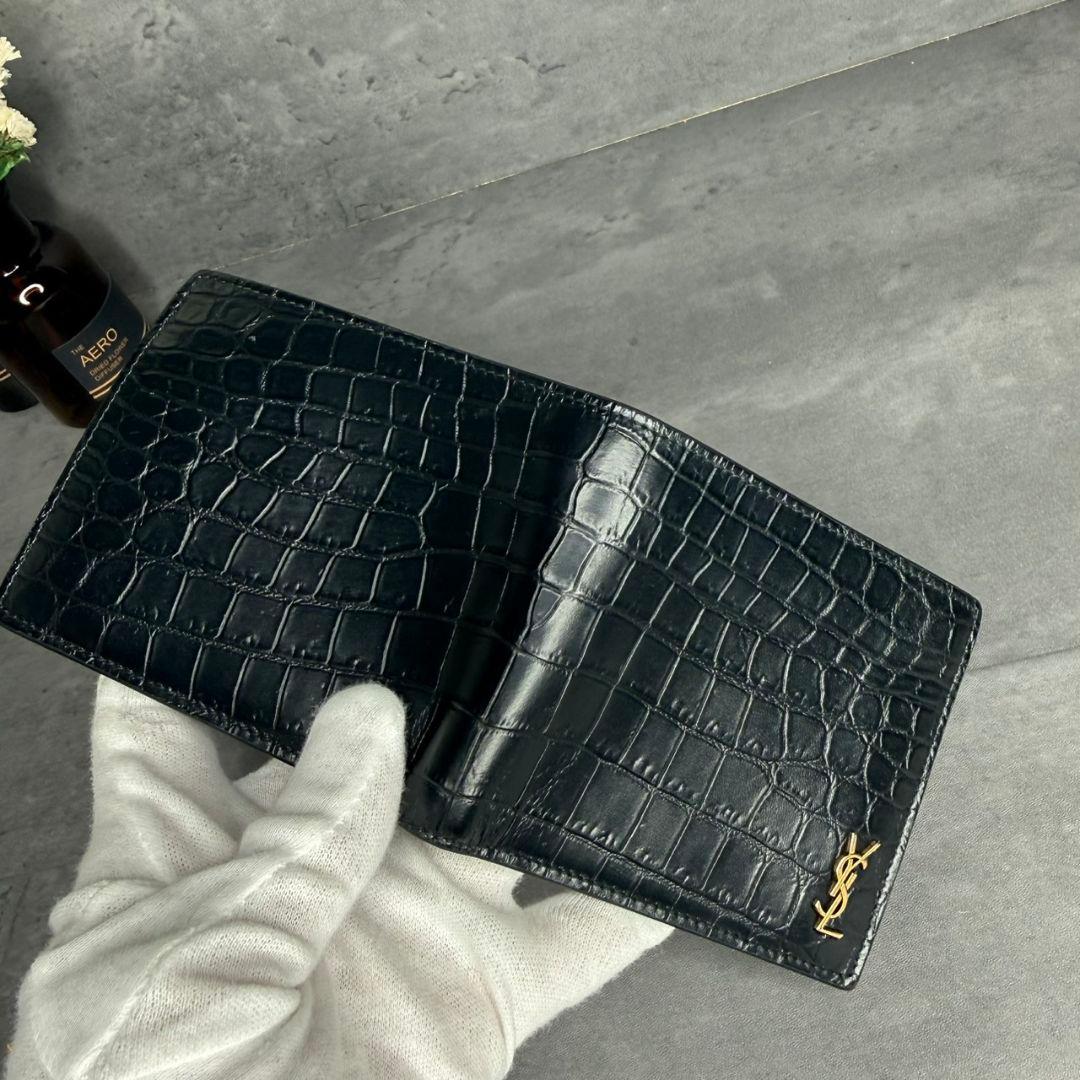 【極美品・RFID搭載】サンローラン クロコ型押し 折り財布 YSL タイニー