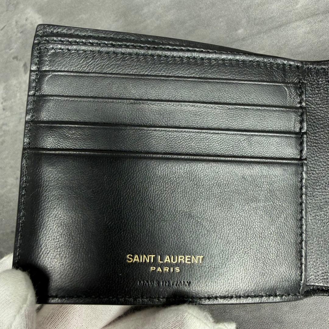 【極美品・RFID搭載】サンローラン クロコ型押し 折り財布 YSL タイニー