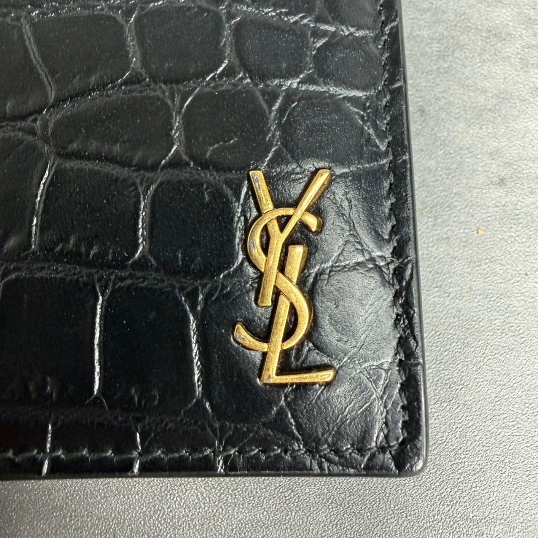 【極美品・RFID搭載】サンローラン クロコ型押し 折り財布 YSL タイニー