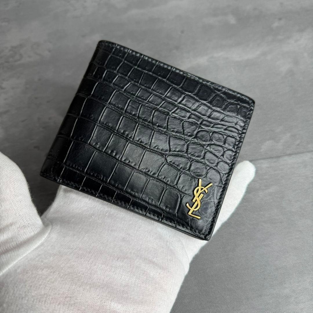 【極美品・RFID搭載】サンローラン クロコ型押し 折り財布 YSL タイニー