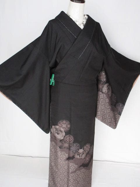新古品！小田急百貨店誂製＊生紬＊モダン吉祥文様＊黒＊訪問着＊１６４ｃｍ＊裄６６