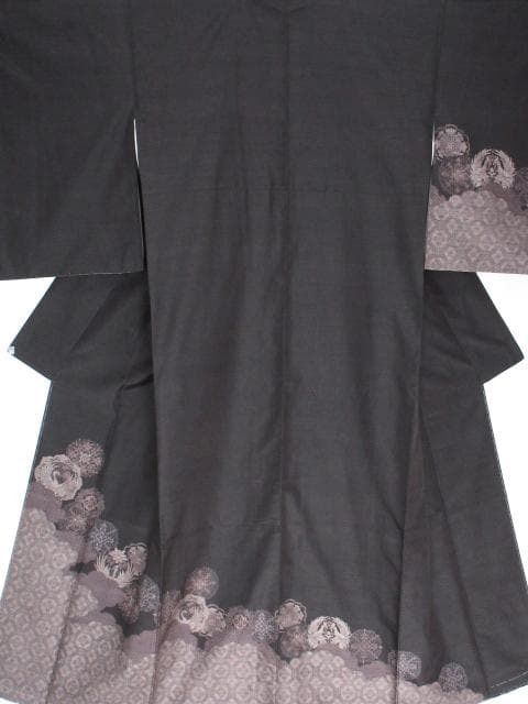新古品！小田急百貨店誂製＊生紬＊モダン吉祥文様＊黒＊訪問着＊１６４ｃｍ＊裄６６