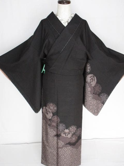 新古品！小田急百貨店誂製＊生紬＊モダン吉祥文様＊黒＊訪問着＊１６４ｃｍ＊裄６６