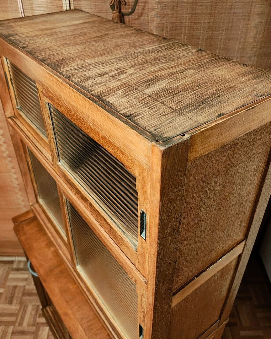 食器棚　ガラス戸棚　モールガラス　昭和レトロ　古家具